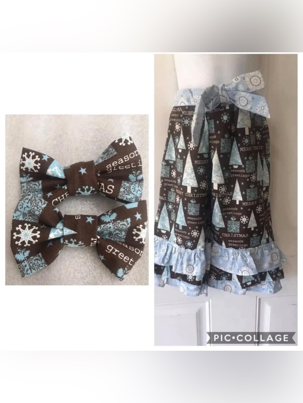 NWOT Size 2 Machine Sewn 3 ruffle/belted Brown/light blue trees/white snow pants